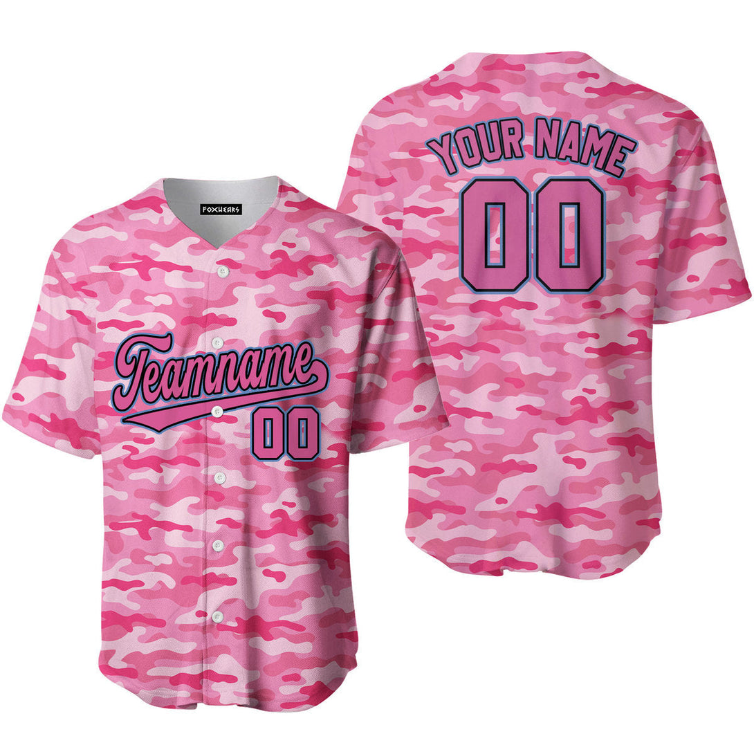 Custom Pink Camouflage Pink Black Light Blue Baseball Jerseys For Men & Women