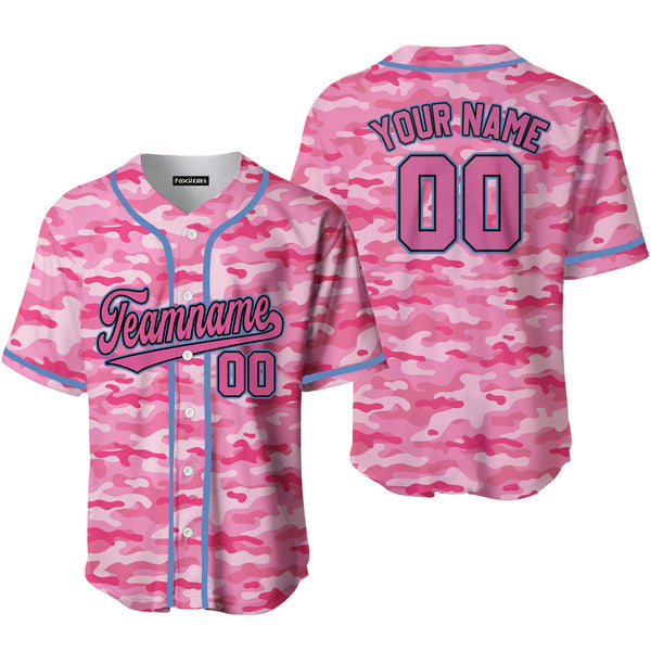 Custom Pink Camouflage Pink Black Light Blue Baseball Jerseys For Men & Women