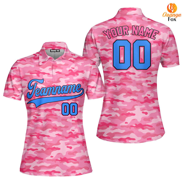 Custom Pink Camouflage Royal Blue Black Pink Custom Polo Shirt For Women