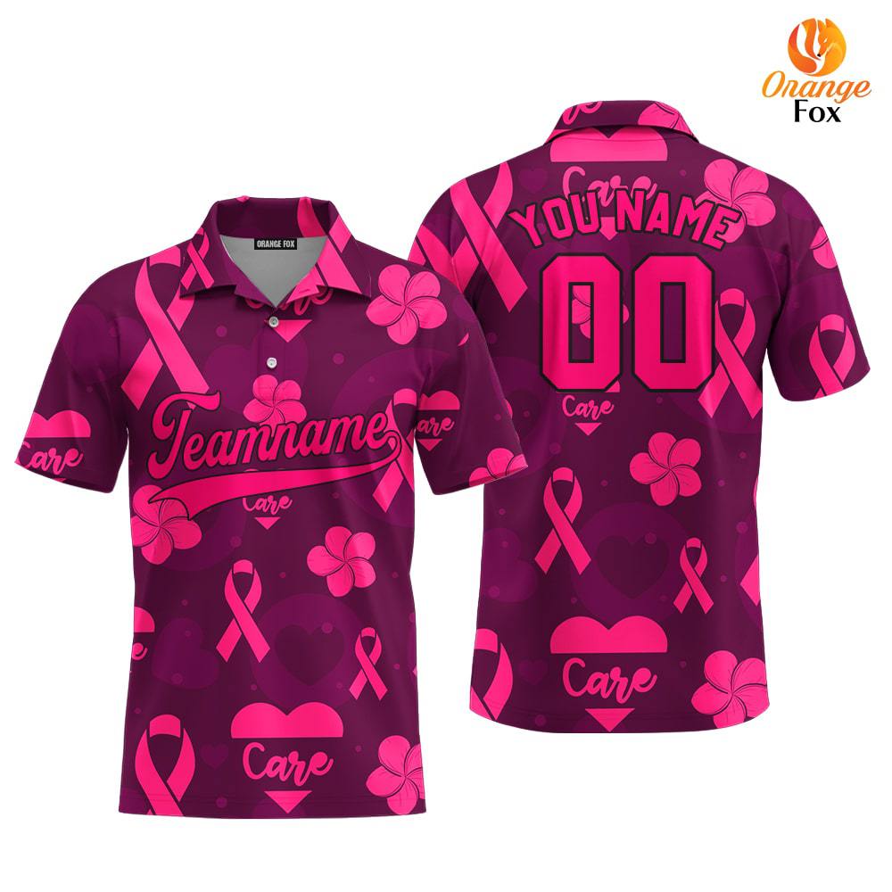 Custom Pink Care Breast Cancer Pink Black Custom Polo Shirt For Men