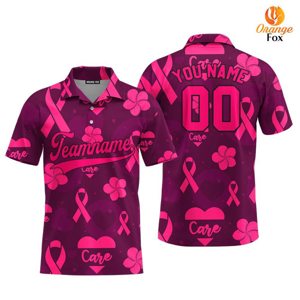 Custom Pink Care Breast Cancer Pink Black Custom Polo Shirt For Men