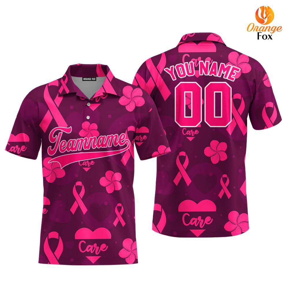 Custom Pink Care Breast Cancer Pink White Custom Polo Shirt For Men