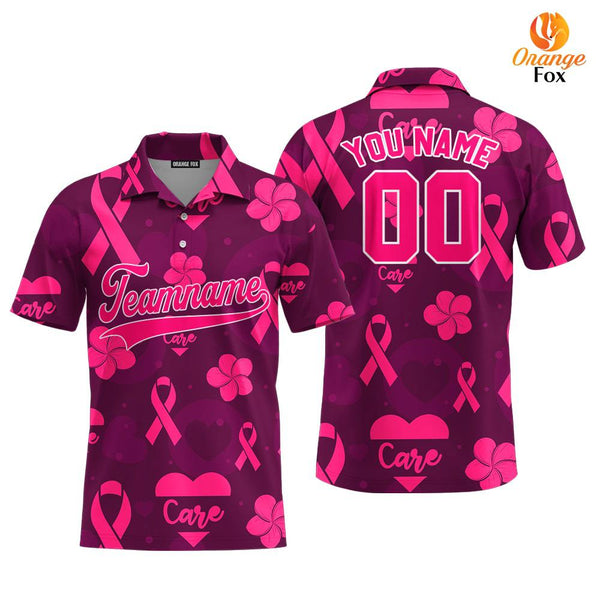 Custom Pink Care Breast Cancer Pink White Custom Polo Shirt For Men