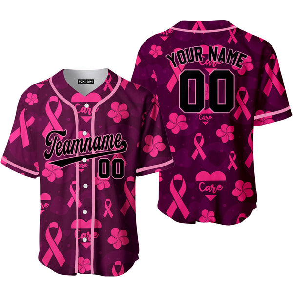 Custom Pink Care Heart Breast Cancer Black Pink Baseball Jerseys For Men & Women