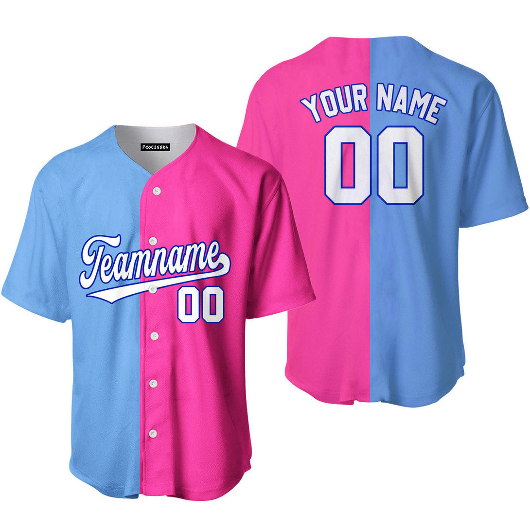 Custom Pink Dark Blue Light Blue Split Fashion Baseball Jerseys For Men & Women