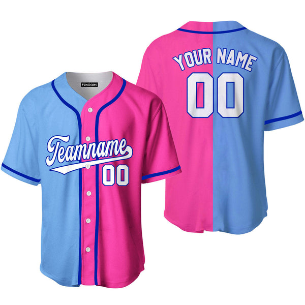 Custom Pink Dark Blue Light Blue Split Fashion Baseball Jerseys For Men & Women