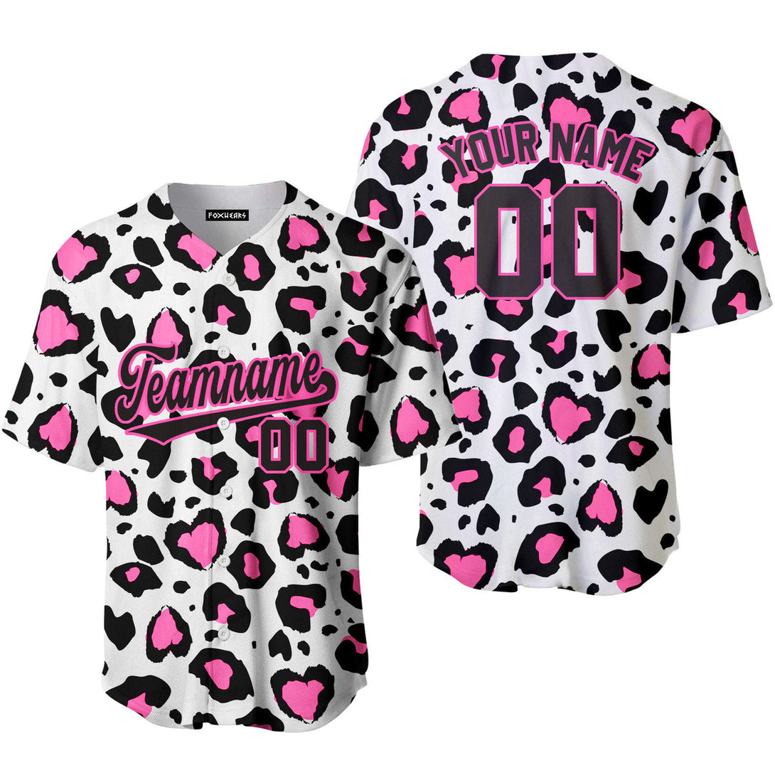 Custom Pink Leopard Pattern Black Pink Custom Baseball Jerseys For Men & Women