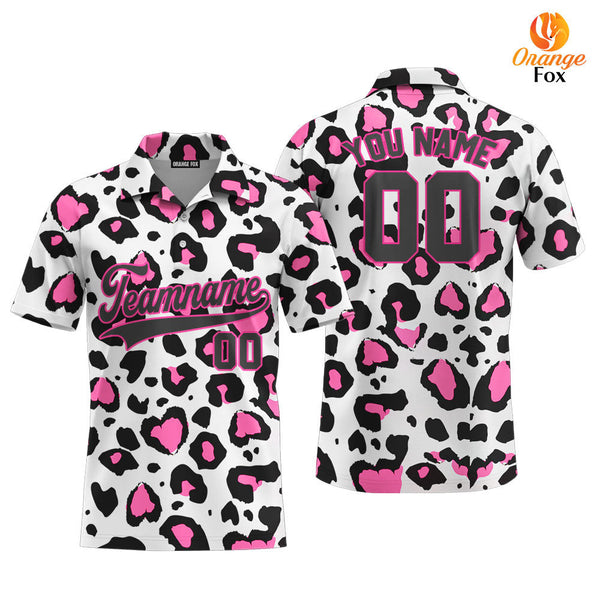 Custom Pink Leopard Pattern Black Pink Custom Polo Shirt For Men