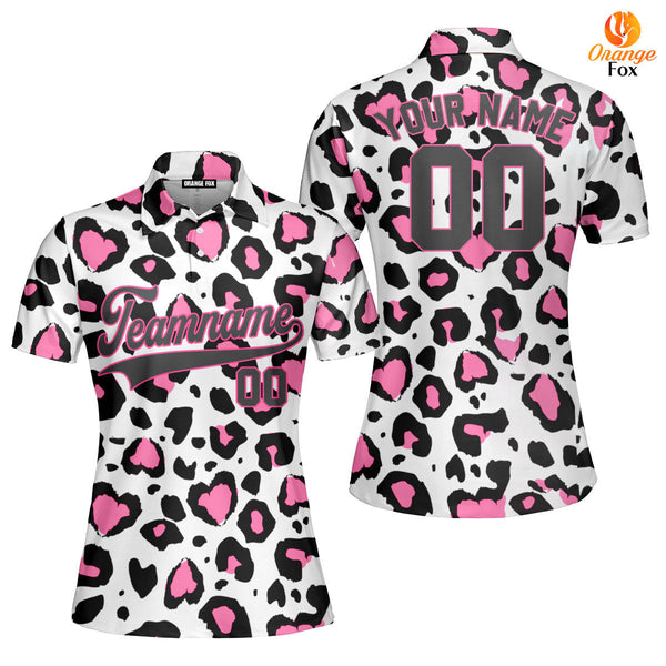 Custom Pink Leopard Pattern Black Pink Custom Polo Shirt For Women