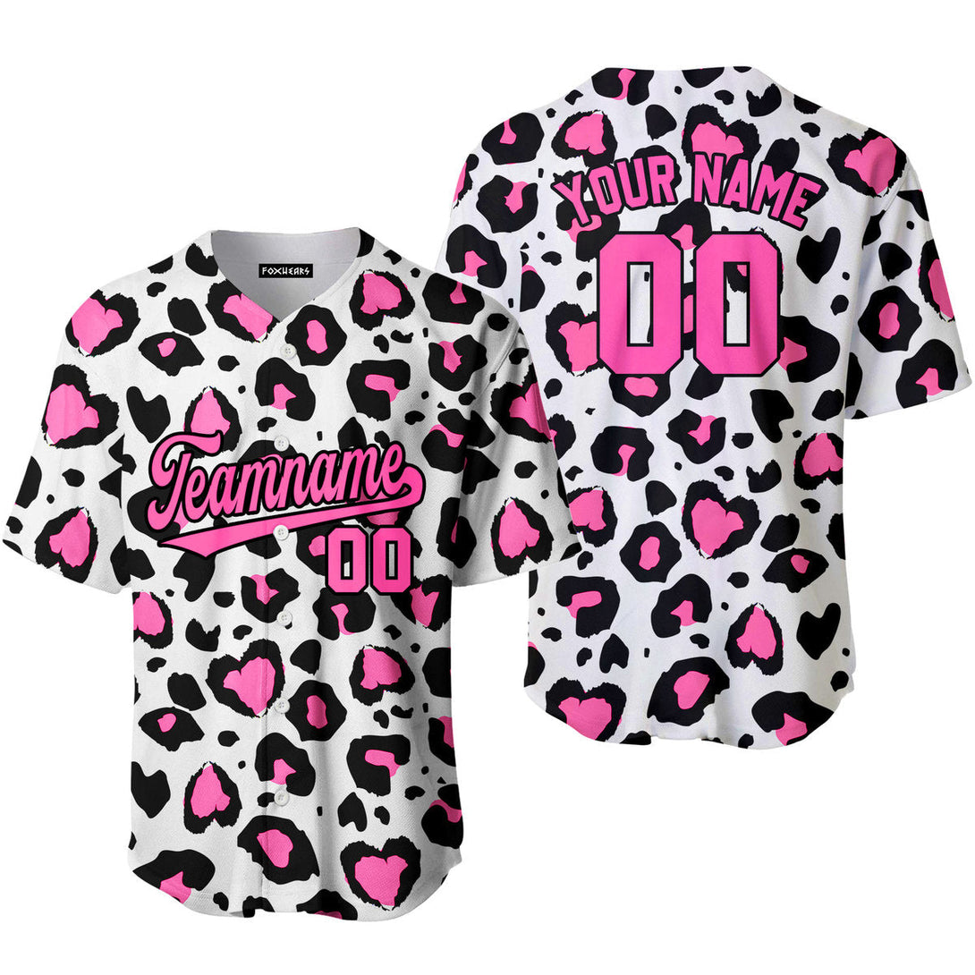 Custom Pink Leopard Pattern Pink Black Custom Baseball Jerseys For Men & Women