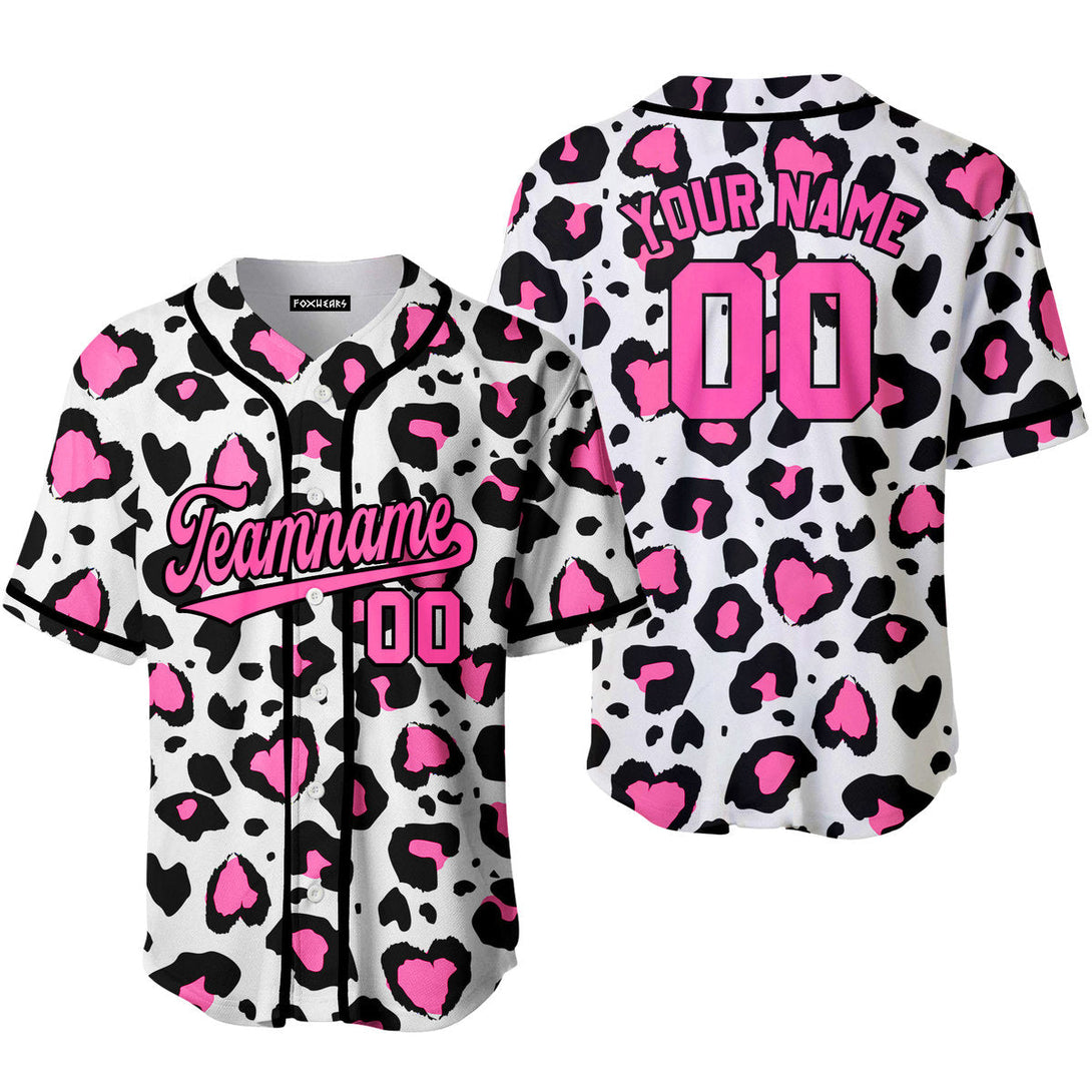 Custom Pink Leopard Pattern Pink Black Custom Baseball Jerseys For Men & Women