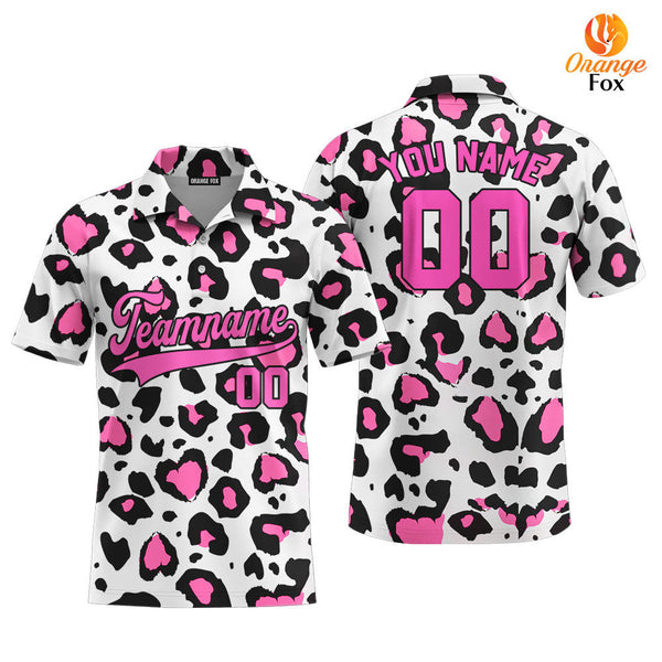 Custom Pink Leopard Pattern Pink Black Custom Polo Shirt For Men