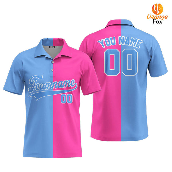 Custom Pink Light Blue Split Fashion Custom Polo Shirt For Men