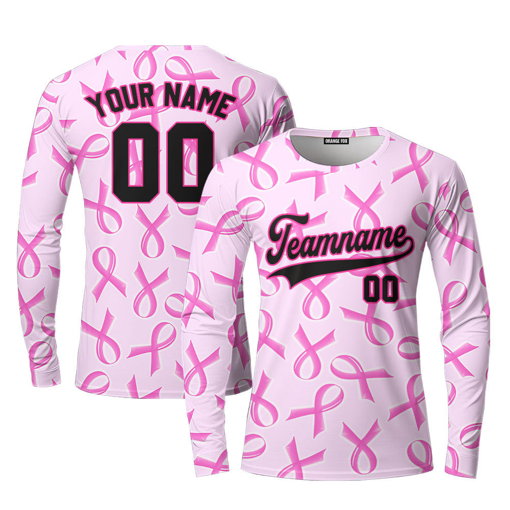 Custom Pink Ribbon Breast Cancer Black Strong Pink Custom Long Sleeve T-Shirt For Men & Women