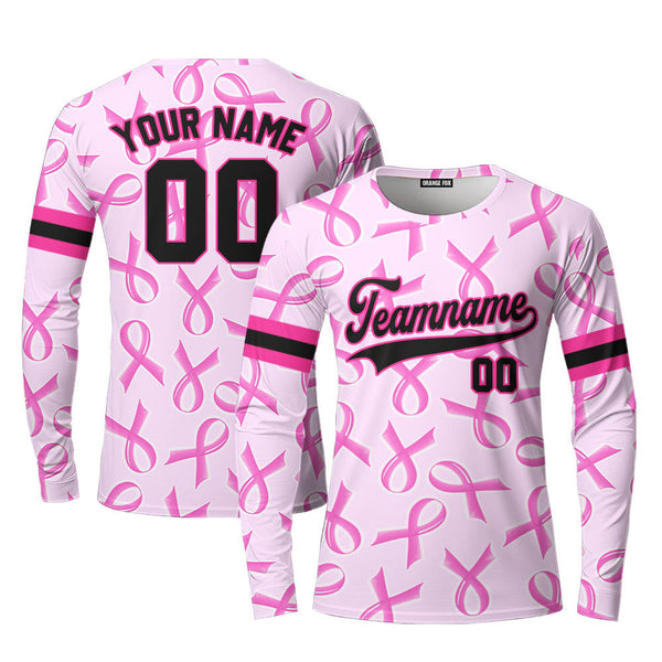 Custom Pink Ribbon Breast Cancer Black Strong Pink Custom Long Sleeve T-Shirt For Men & Women