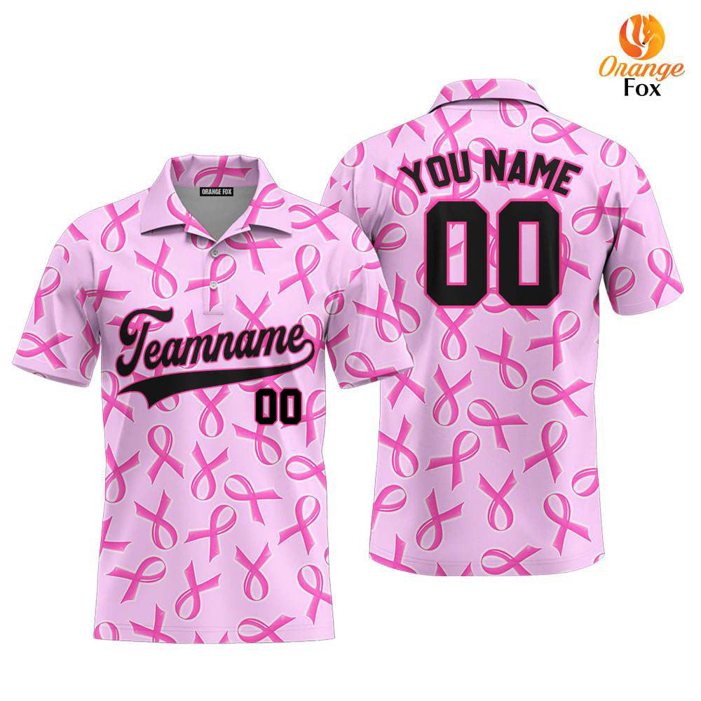 Custom Pink Ribbon Breast Cancer Black Strong Pink Custom Polo Shirt For Men