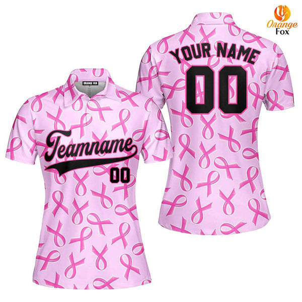 Custom Pink Ribbon Breast Cancer Black Strong Pink Custom Polo Shirt For Women