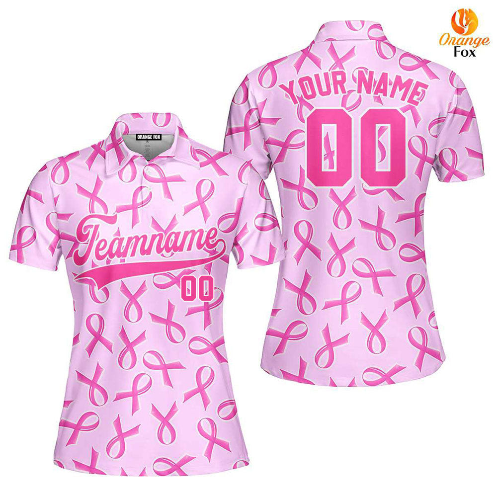 Custom Pink Ribbon Breast Cancer Strong Pink White Custom Polo Shirt For Women