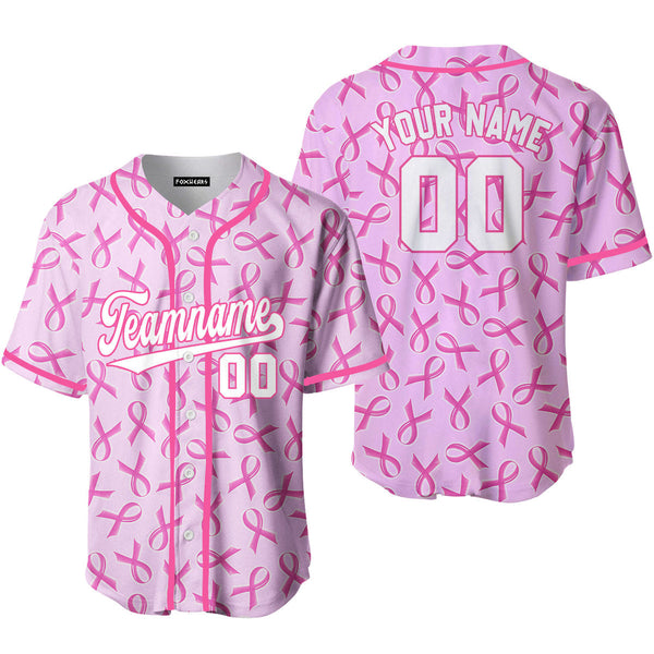 Custom Pink Ribbon Breast Cancer White Pink Baseball Jerseys For Men & Women