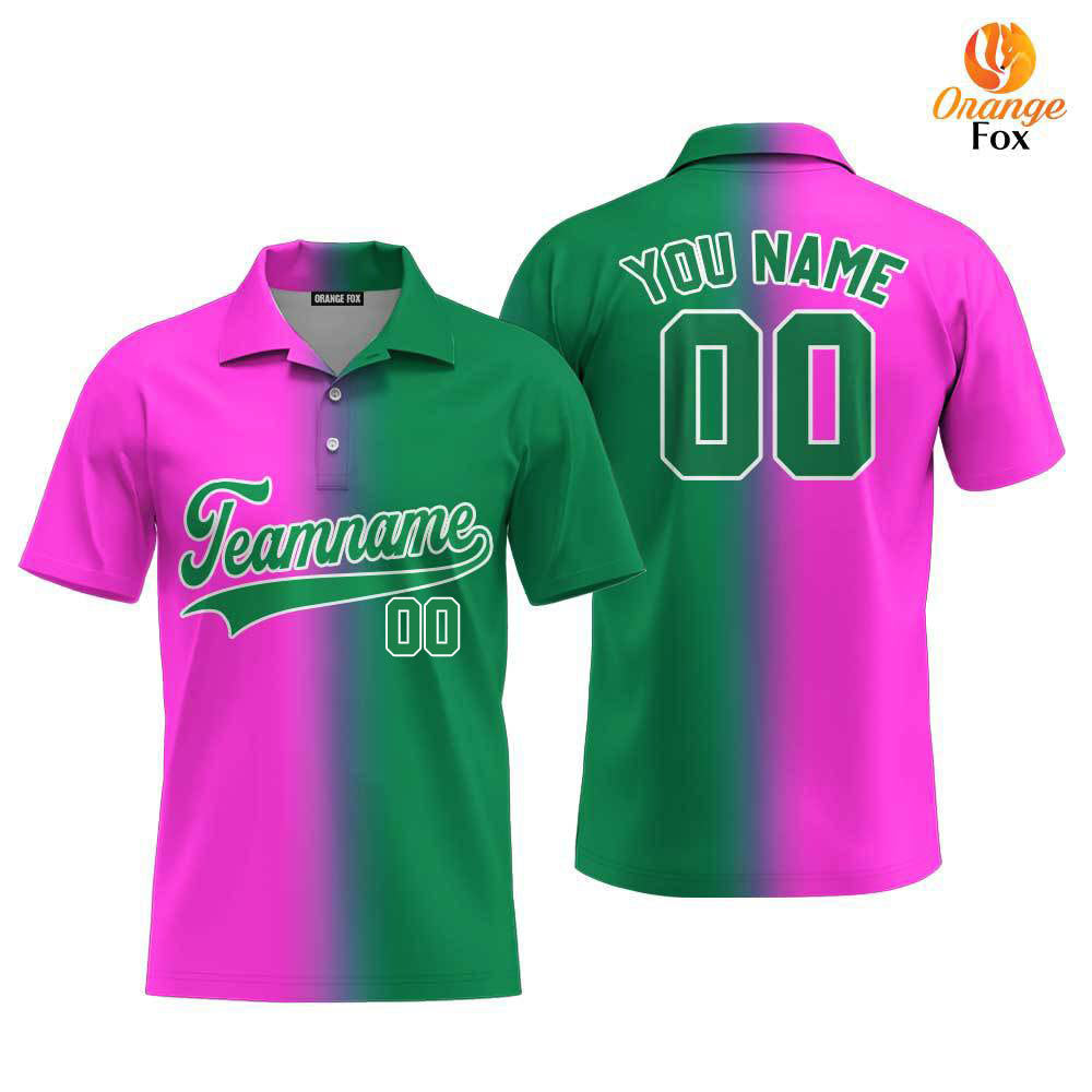 Custom Pink White Kelly Green Fade Fashion Custom Polo Shirt For Men