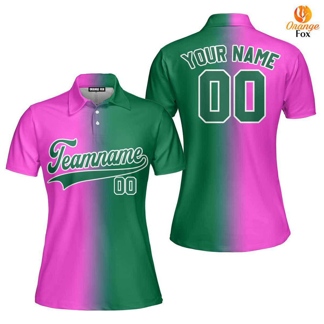 Custom Pink White Kelly Green Fade Fashion Custom Polo Shirt For Women