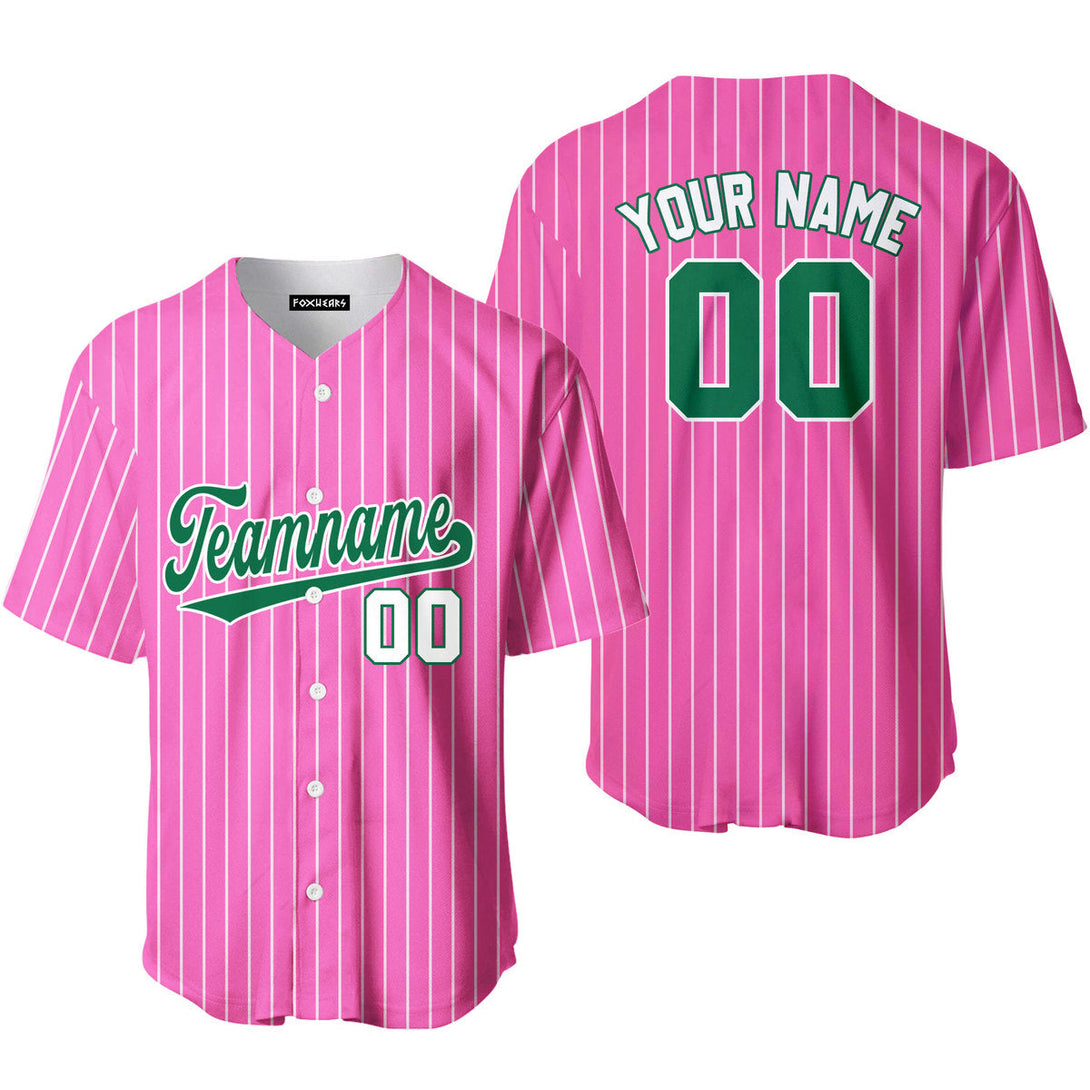 Custom Pink White Pinstripe Green Baseball Jerseys For Men & Women