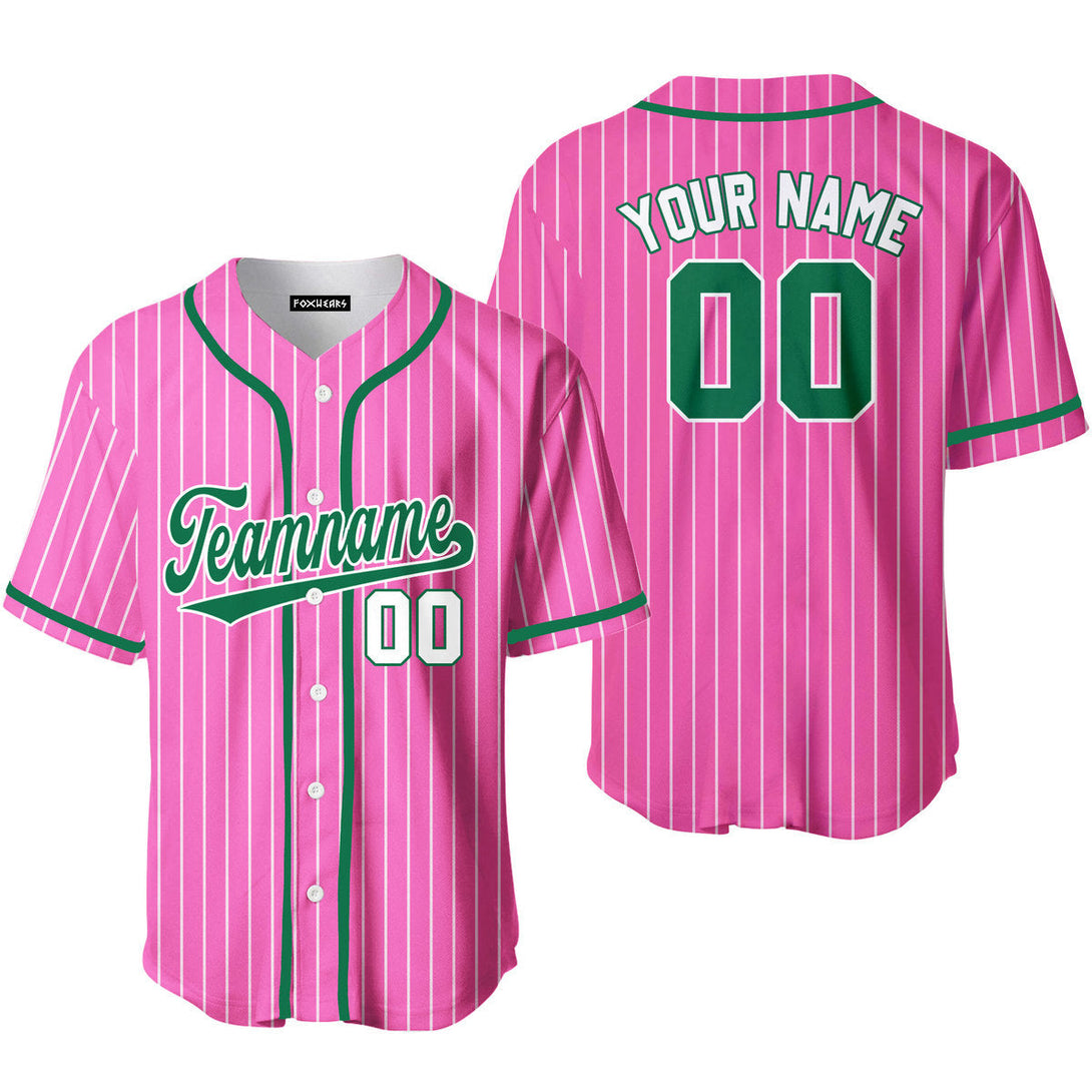 Custom Pink White Pinstripe Green Baseball Jerseys For Men & Women