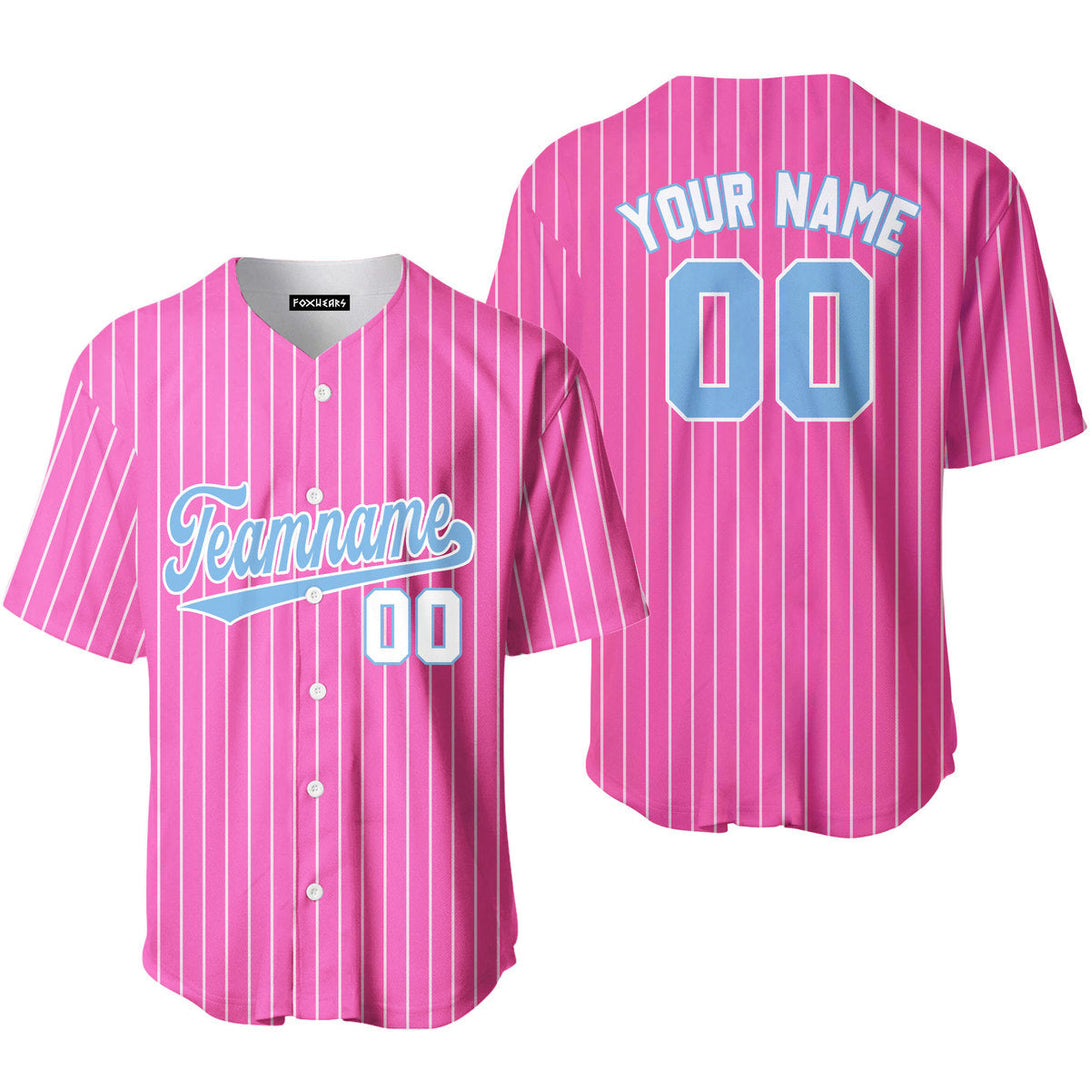 Custom Pink White Pinstripe Light Blue Baseball Jerseys For Men & Women