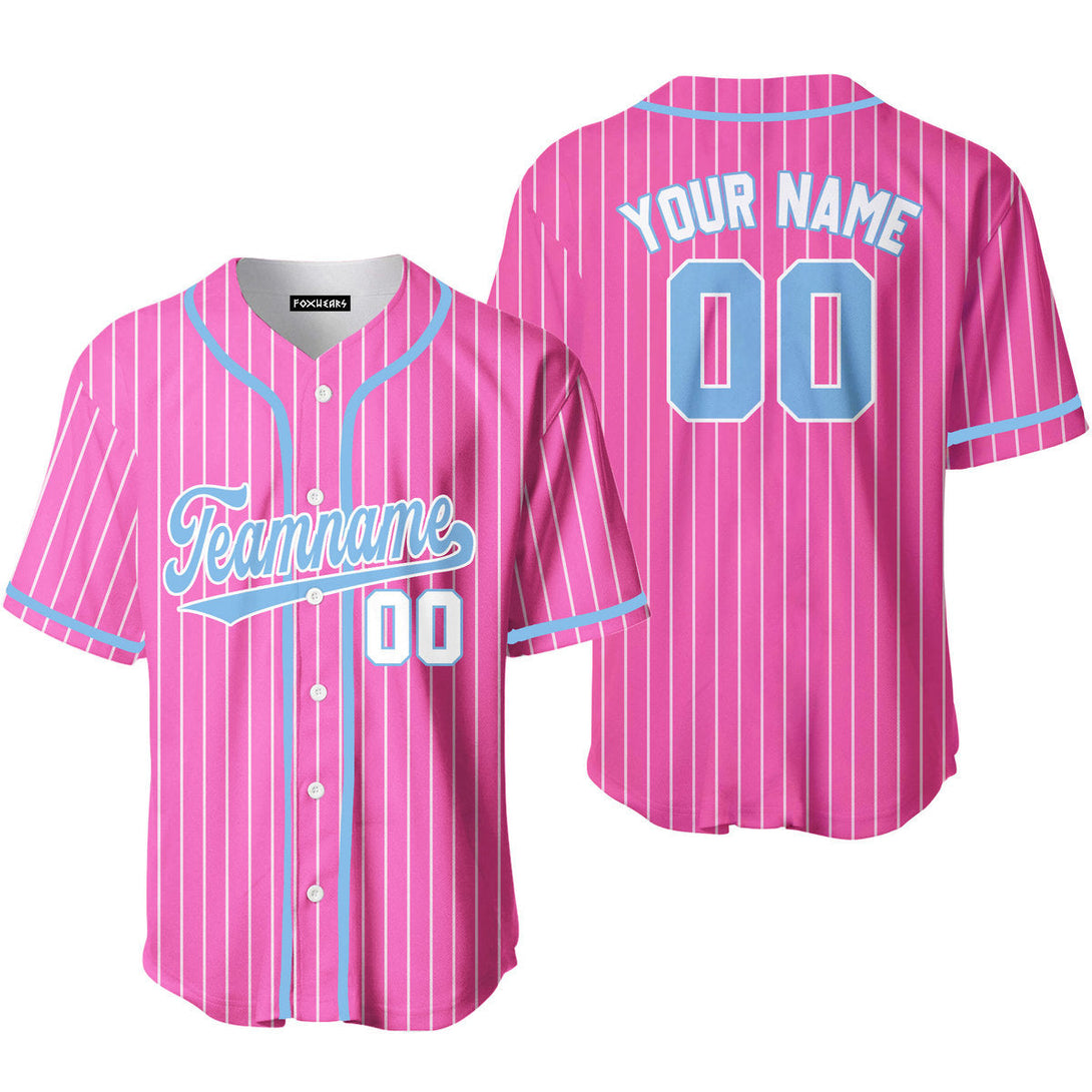 Custom Pink White Pinstripe Light Blue Baseball Jerseys For Men & Women