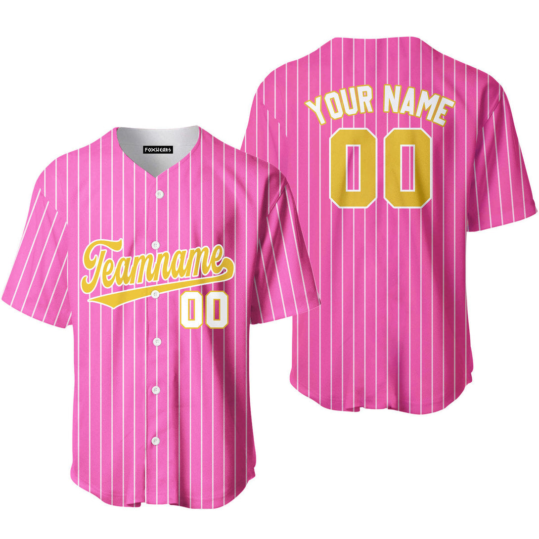 Custom Pink White Pinstripe Yellow Baseball Jerseys For Men & Women