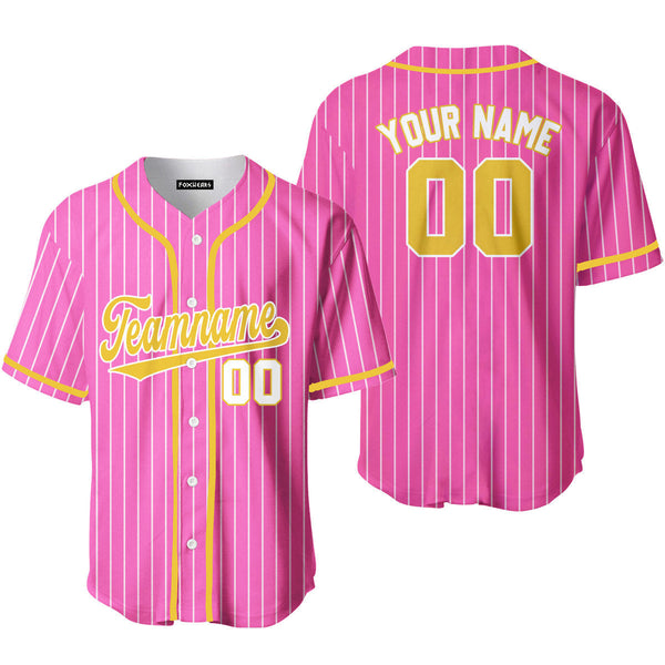 Custom Pink White Pinstripe Yellow Baseball Jerseys For Men & Women