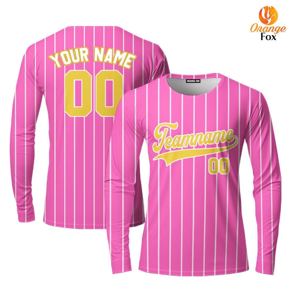 Custom Pink White Pinstripe Yellow Custom Long Sleeve T-Shirt For Men & Women