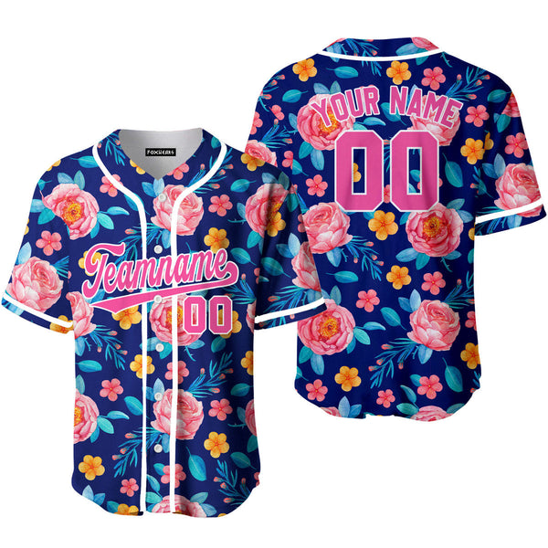 Custom Pinky Coral Floral Pattern Pink White Custom Baseball Jerseys For Men & Women