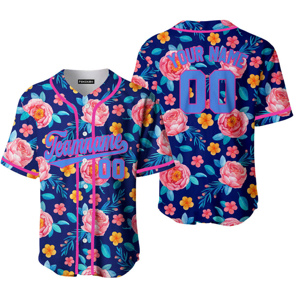 Custom Pinky Coral Floral Pattern Royal Pink Custom Baseball Jerseys For Men & Women