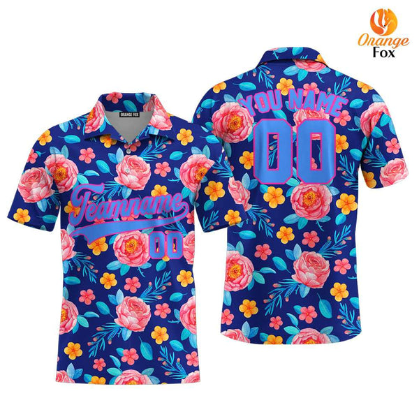 Custom Pinky Coral Floral Pattern Royal Pink Custom Polo Shirt For Men