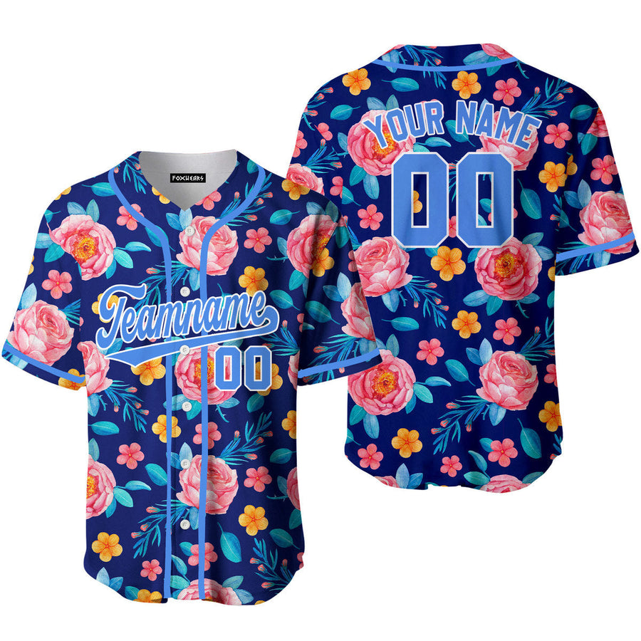 Custom Pinky Coral Floral Pattern Royal White Custom Baseball Jerseys For Men & Women