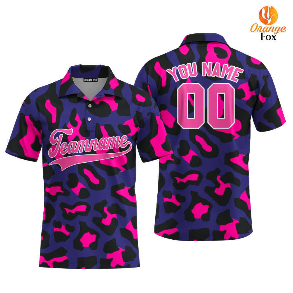 Custom Pinky Leopard Pattern Pink White Custom Polo Shirt For Men