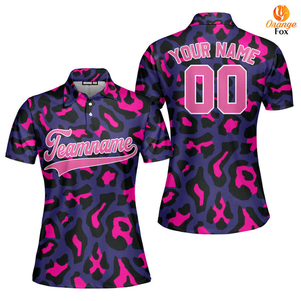 Custom Pinky Leopard Pattern Pink White Custom Polo Shirt For Women