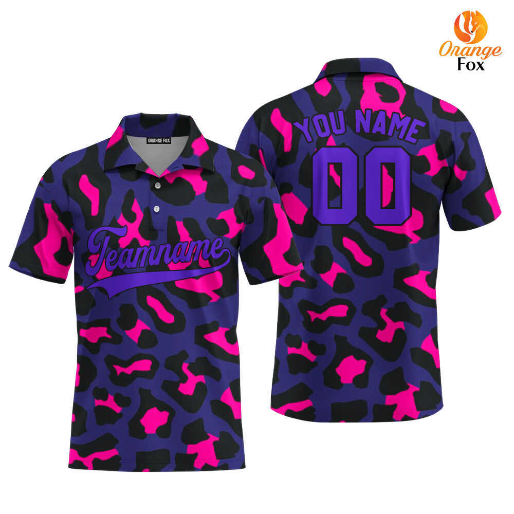 Custom Pinky Leopard Pattern Purple Black Custom Polo Shirt For Men