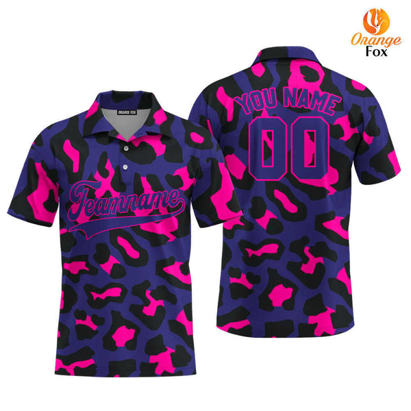 Custom Pinky Leopard Pattern Purple Pink Custom Polo Shirt For Men