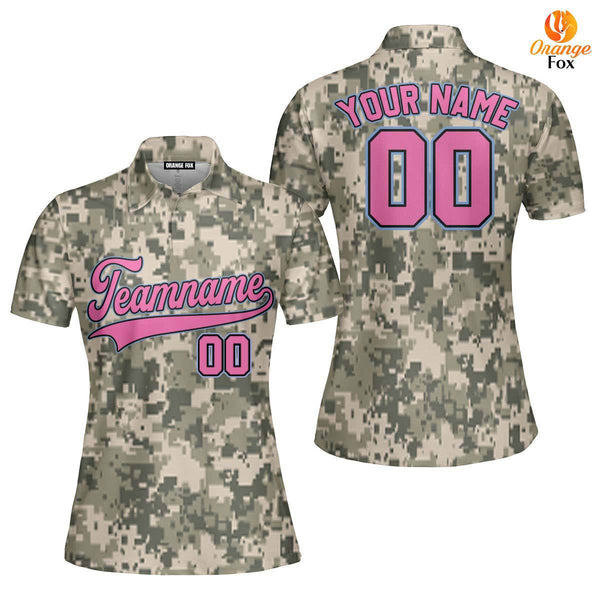 Custom Pixel Camouflage Pink Light Blue Custom Polo Shirt For Women