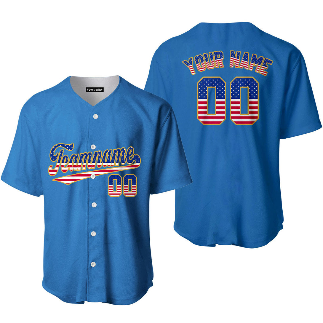 Custom Powder Blue American Flag Fashion Custom Baseball Jerseys For Men & Women
