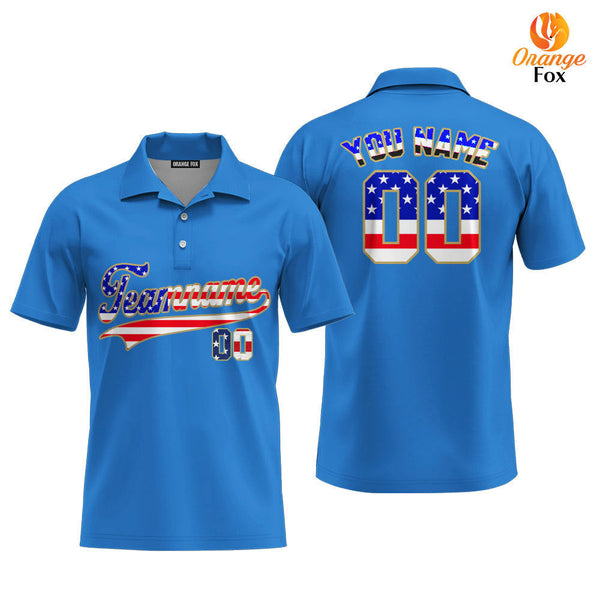 Custom Powder Blue American Flag Fashion Custom Polo Shirt For Men