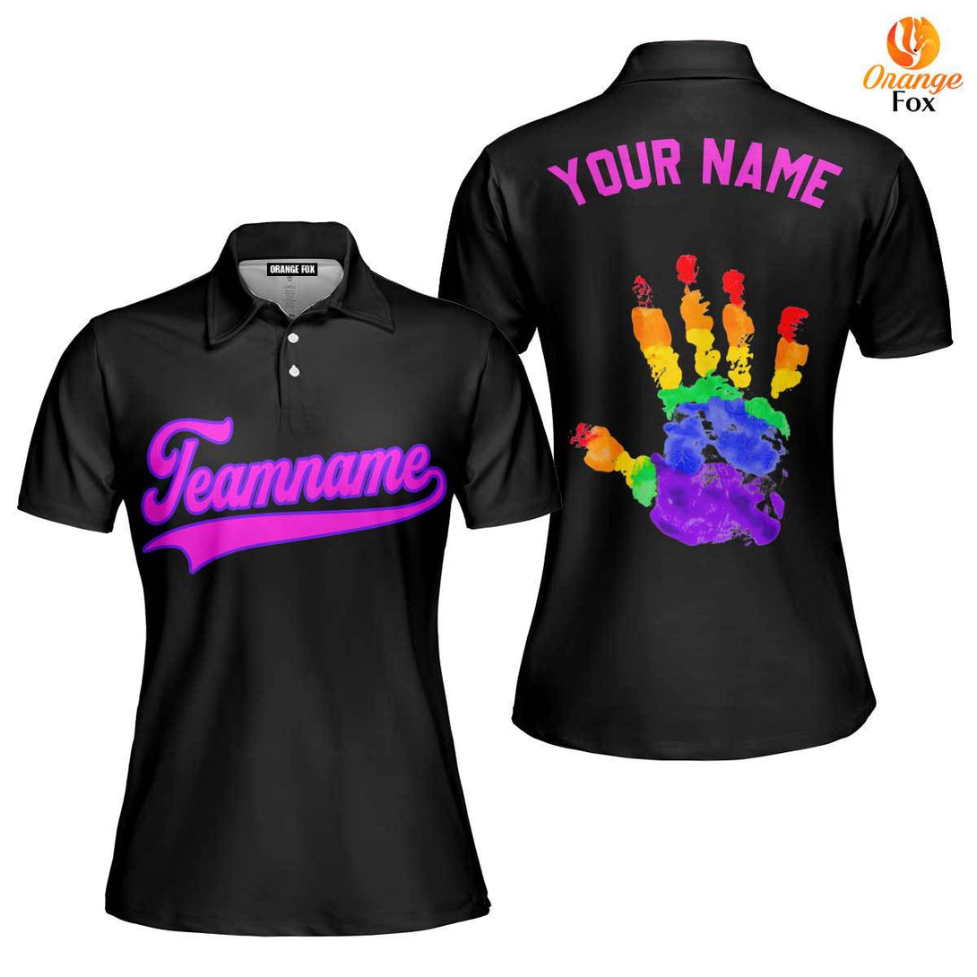 Custom Pride Hand LGBT Pink Purple Custom Polo Shirt For Women