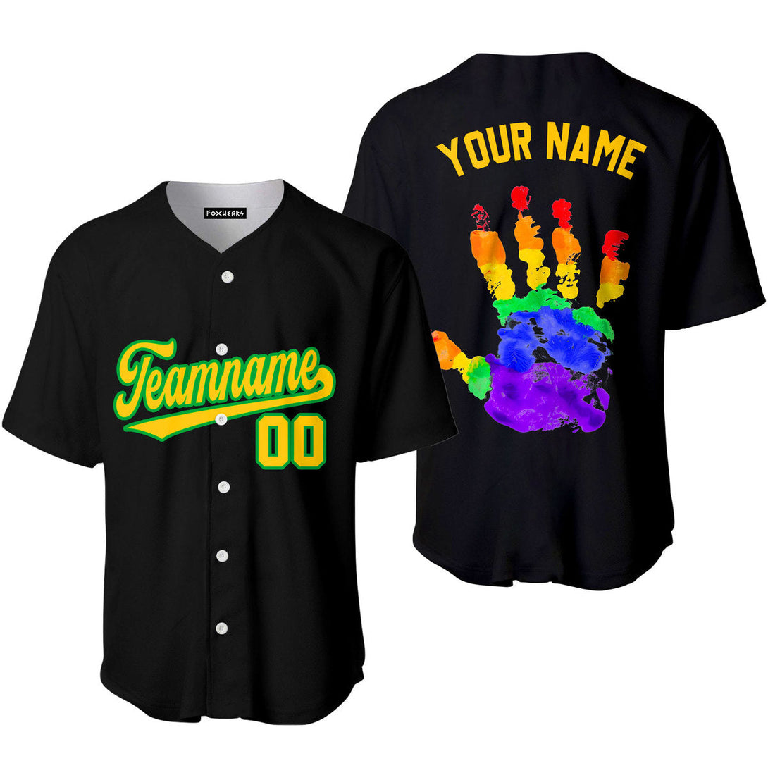 Custom Pride Hand LGBT Yellow Green Black Baseball Jerseys For Men & Women