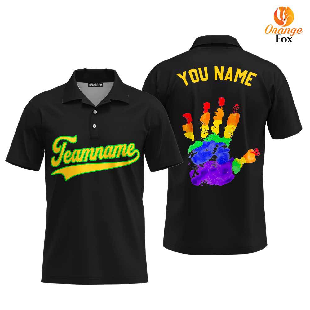 Custom Pride Hand LGBT Yellow Green Custom Polo Shirt For Men