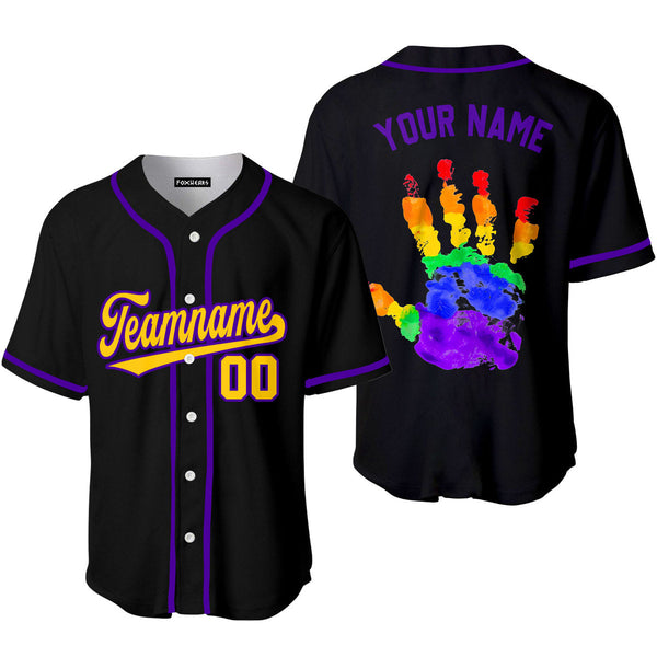Custom Pride Hand LGBT Yellow Purple Black Baseball Jerseys For Men & Women