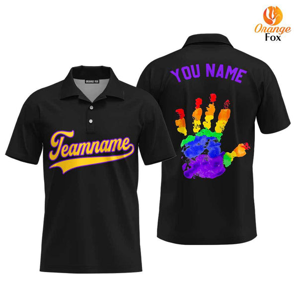 Custom Pride Hand LGBT Yellow Purple Custom Polo Shirt For Men