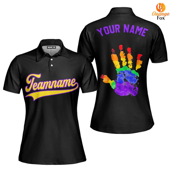 Custom Pride Hand LGBT Yellow Purple Custom Polo Shirt For Women