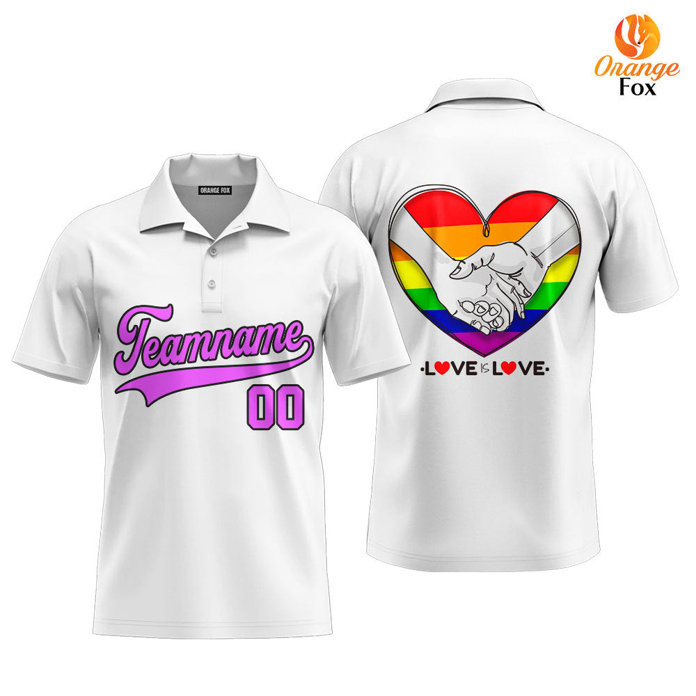 Custom Pride LGBT Love Is Love Purple Black Custom Polo Shirt For Men